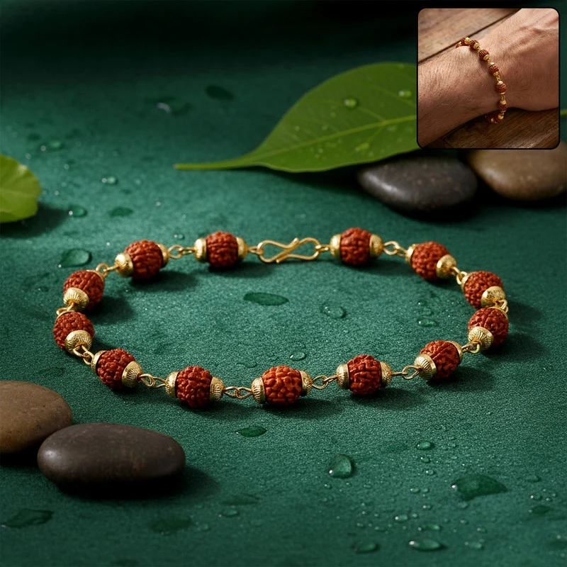Rudraksha Bead Bracelet – Gold Finish Spiritual Energy