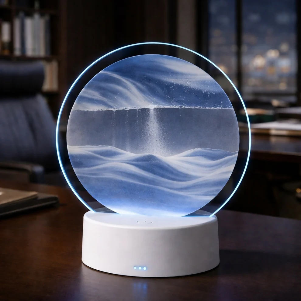 Blue Moving Sand Art Lamp – Calming Desk Night Light for Home
